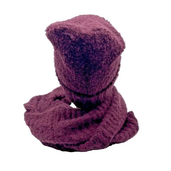 Britts Knits Beanie Hat & Scarf Cowl Infinity Burgundy Wine Soft Warm Winter - Picture 3 of 14